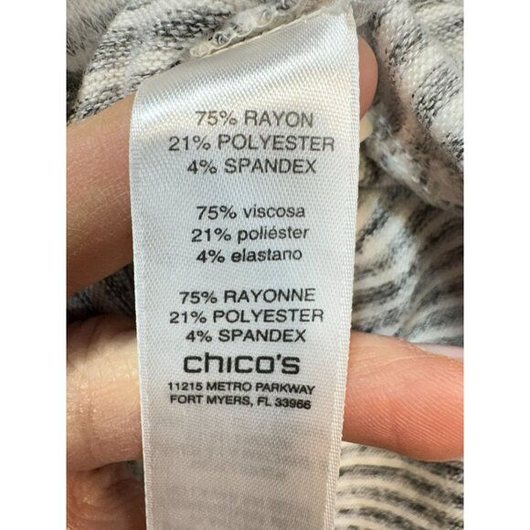 Chicos Womens Knitted Sweater Size 2 Gray Striped Pullover Lace Up Long Sleeves - Picture 4 of 14